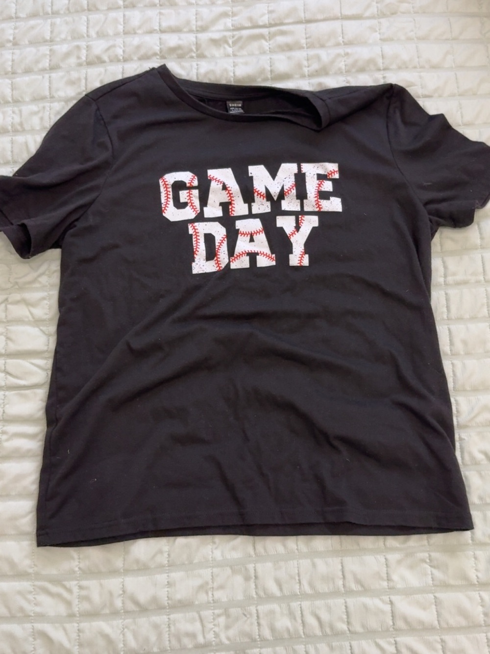 SHEIN Black 'Game Day' Graphic Tee with White & Red Lettering